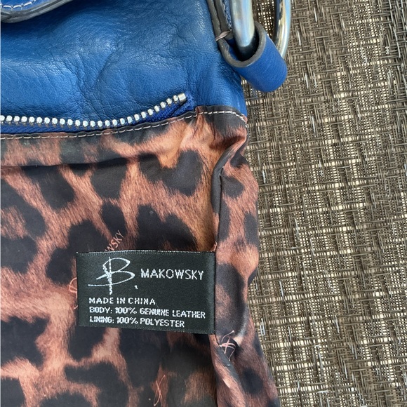 B. Makowsky Blue Leather Pocket Crossbody Bag - Picture 4 of 6